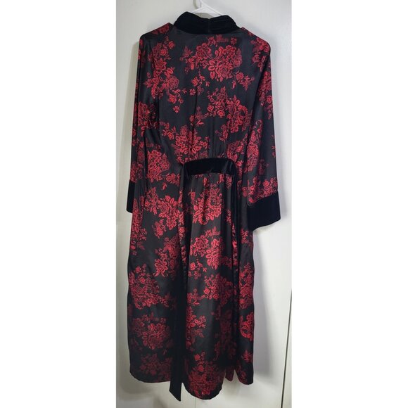 Morgan Taylor Intimates S/M Floral Satin Velvet Trim Robe Sexy Black Red Goth - Picture 3 of 8